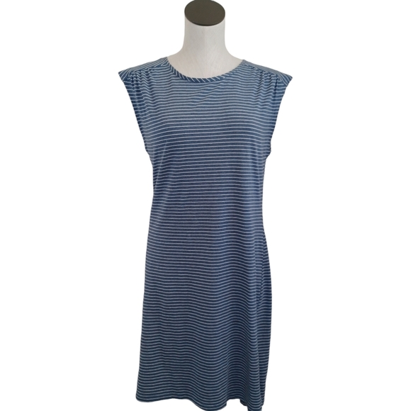 Sundance Dresses & Skirts - Sundance‎ Dress Blue White Striped Knit Pullover Tee Shirt Style Womens Medium